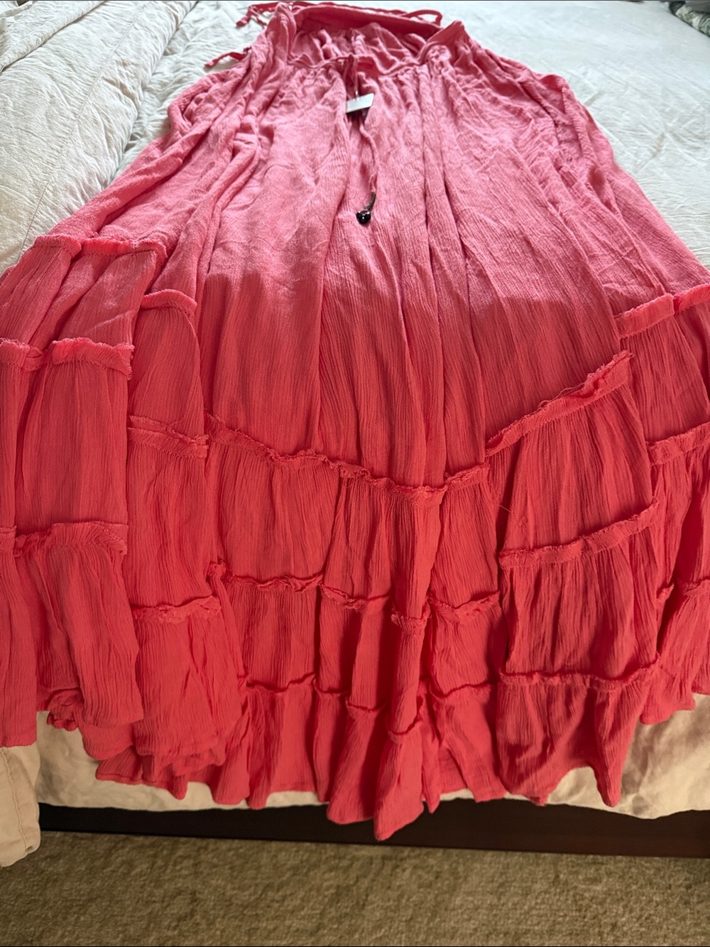 Free People Bright Coral Off-Shoulder Maxi Dress - Picture 7 of 8